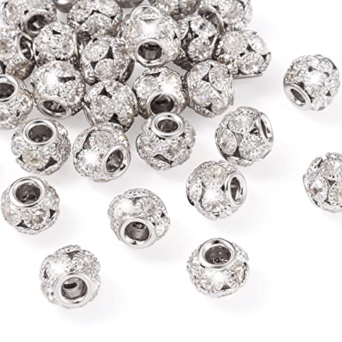 Craftdady 30Pcs Crystal Rhinestone Disco Ball Beads 12mm Rondelle Round Loose Beads Platinum Brass Spacer Beads for Bracelet Necklace Earring Craft Making - color: Platinum-12x10mm