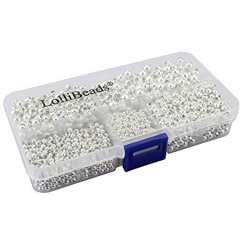 LolliBeads (R) Silver Plated Smooth Round Metal Beads Assorted Size Jumbo Pack 2100 pcs - color: Silver 2100 Pcs Mixed Size