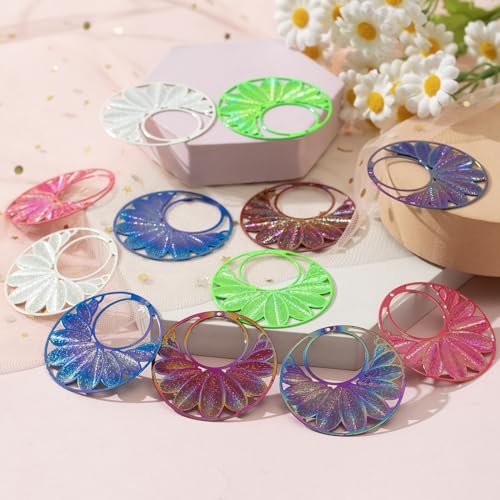 Dazzling Colorful Filigree Charms Hollow Out Multicolor Geometric Filigree Pendants for DIY Jewelry Making Earrings Necklaces Components - color: Round-1