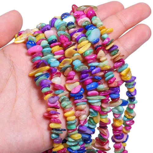 Chip Shells, 260pcs 5-8mm Irregular Beads with Holes, Multicolor Shell & Mixed Gemstone Chip Beads for Jewelry Making - color: Multicolor