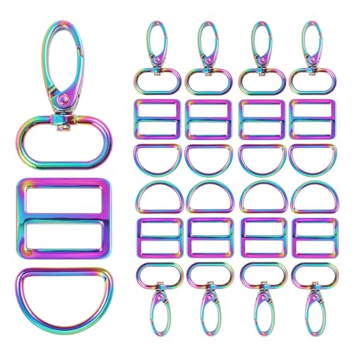 PECMER Rainbow Purse Hardware for Bag Making-1 Inch Swivel Hooks Buckles for Purses D Rings for Purse-15PCS Purse Strap Bag Hardware 5 Set Colorful(15 pcs rainbow) - color: 15 Pcs Rainbow