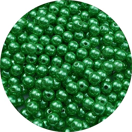 Pinhoollgo 300pcs Pearl Beads 8mm Round Pearl Beads with Hole for DIY Bracelet Necklace Jewelry Making Supplies Handmade Craft(Green) - color: Green, size: 8mm/300pcs