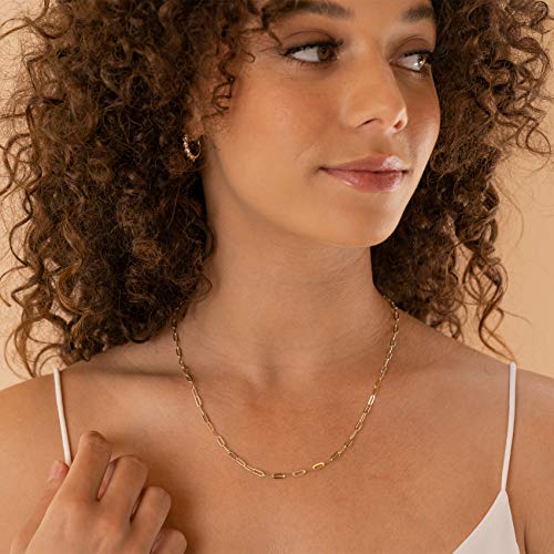 PAVOI 14K Gold Plated Curb Paperclip Box Sphere Bead Snake Herringbone and Figaro Chain Adjustable Necklace - style: Paperclip-S