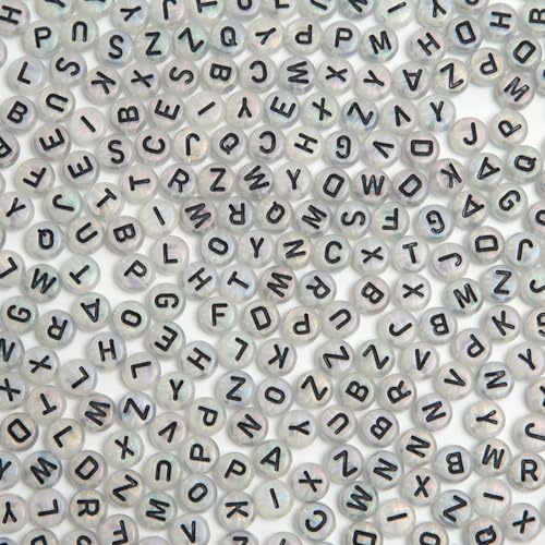 1000pcs 4x7mm Round Letter Beads Transparent White Acrylic with Black Letter Alphabet for Jewelry Making Friendship Bracelets (Transparent White Black) - color: Transparent white black