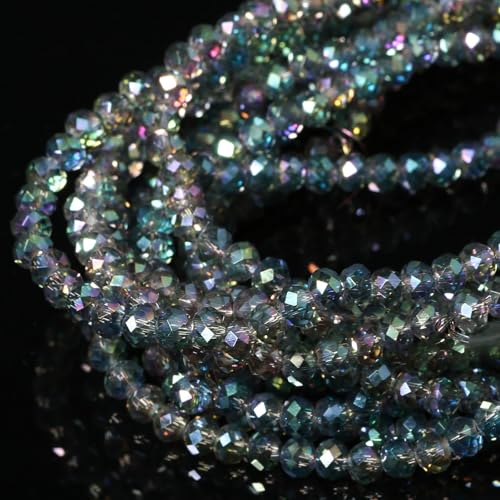 5 Strands 3mm Transparent AB Green Color Half Plated Faceted Rondelle Beads, Songxi Glass Beads for Keychain Making Necklace Earring Jewelry Making for Gemstone DIY Craft Supplies - color: AB Green Color, size: 3mm(5 Strands)