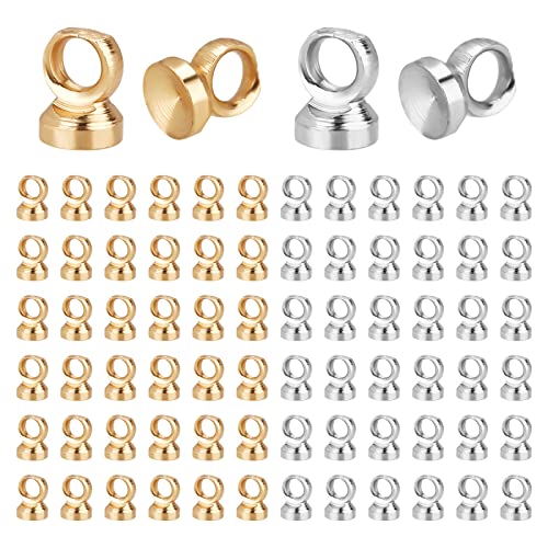 PH PandaHall Pendant Bail Cap, 200pcs 2 Colors Brass Bead Cap Pendant Bails Ball Pendant End Cap Clasp Dangle Charm Round Bails with Loop Findings for Earring Necklace Jewelry DIY Craft, Golden/Silver