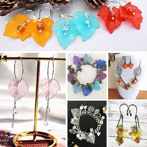 Crafans 100Pcs Frosted Acrylic Leaf Charms 24x22.5x3mm Transparent Plant Pendants Clear Autumn Maple Leaves Beads Charms for Jewelry Making (Blue) - color: Blue