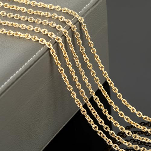 YOUBEIYEE 4 Meters 18K Gold Plated Chains for Jewelry Making Embossed Rolo Chain Light Gold Plated Brass Jewelry Chains with Jump Rings and Lobster Clasps - color: Embossed Rolo