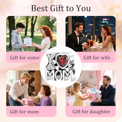 925 sterling silver Bead Charm for Pandora bracelets and Necklaces - Cute Heart Animal Ocean Pendant Bead Charms with Cubic Zirconia Mother's Day Jewelry Making DIY Gifts for Women Wife/Girlfriend - color: Love Mom Heart Charm