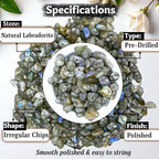 Labradorite Pre Drilled Crystal Crushed Chips Beads for Bracelets Making, DIY Handmade Natural Healing Crystals (25 Inch Strand) - color: Labradorite