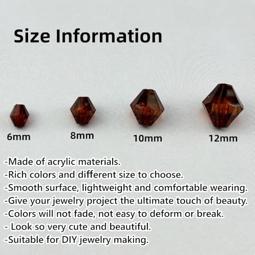 100pcs 12mm Acrylic Bicone Beads Faceted Acrylic Crystal Spacer Beads for Bracelet Necklace Earring Keychain Jewelry Making Crafts(Dark Coffee) - color: Dark Coffee, size: 12mm