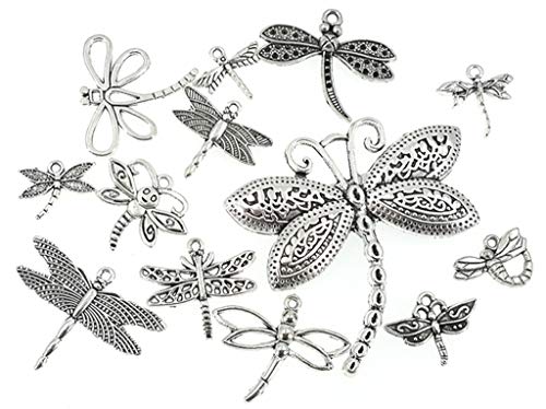 Assorted Dragonfly Charm Pendant Connector for DIY Jewelry Making Accessaries(13pcs,Antique Silver Tone)