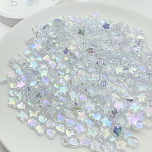 450Pcs Acrylic Beads AB Crystal Star Beads Heart Beads for Jewelry Making DIY Bead Bracelet Necklace Earrings(Transparent White) - color: Transparent White