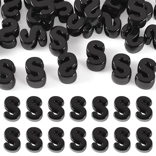 FASHEWELRY 30Pcs Acrylic Letter S Beads with Large Hole Big Plastic Letter Blocks European Beads 3D Letters Chunky Vowel Initial Alphabet Bead for Key Chains Necklace DIY Arts Craft Projects - color: Black, size: S