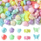 Ipotkitt 1 Box AB Color Opaque Acrylic Beads Candy Color Spacer Bead Kit Round Heart Butterfly Candy Rose Beads for Bracelets Jewelry Making DIY Crafts - color: 1box-Mixed Shapes-9~13mm