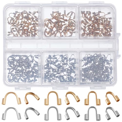 Beebeecraft 300Pcs 6 Styles Wire Guardian U Shape 18K Gold & Sterling Silver Plated 304 Stainless Steel Wire Guard Loops Thread Protector for Jewelry Making Earring Bracelet Necklaces