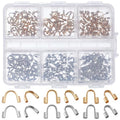 Beebeecraft 300Pcs 6 Styles Wire Guardian U Shape 18K Gold & Sterling Silver Plated 304 Stainless Steel Wire Guard Loops Thread Protector for Jewelry Making Earring Bracelet Necklaces