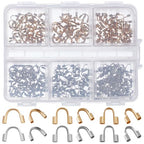 Beebeecraft 300Pcs 6 Styles Wire Guardian U Shape 18K Gold & Sterling Silver Plated 304 Stainless Steel Wire Guard Loops Thread Protector for Jewelry Making Earring Bracelet Necklaces