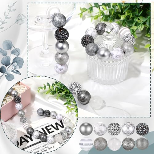 Ferreve 20 Pcs Chunky Bubblegum Beads 20mm Focal Pen Large Rhinestone Pearl Beads for DIY Beadable Pen School Jewelry Making Keychain Craft Making (Silver) - color: silver