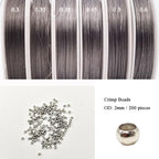 INSPIRELLE 6 Rolls Multi Sizes Stainless Steel Wire for Beginner Practice Nylon Coated 7-Strand Beading String Wire with 200PCS Crimp Stoppers