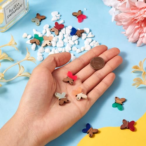 Beadthoven 12pcs/6 Pairs Butterfly Wood Resin Charms Connector Pendants, Mini Small Butterfly Wood Earrings Blanks Wooden Pendants for DIY Bracelet Jewelry Making Spring Boho Earrings Necklace Women - color: Butterfly