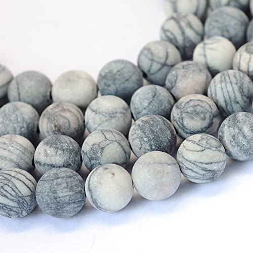 KISSITTY 235pcs 8mm Frosted Natural Black Silk Stone/Netstone Bead Strands, Mixed Gemstone Crystal Beads Round Chakra Beads Energy Healing Crystals Gemstones for DIY Jewelry Making - color: Frosted Natural Black Silk Stone/Netstone