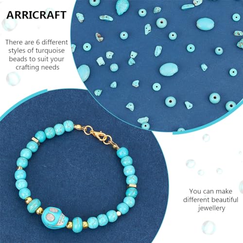 arricraft About 250 Pcs 6 Styles Turquoise Beads, Oval Round Disc Rondelle Chip Teardrop Heishi Bead Irregular Loose Stone Beads for Christmas Bracelet Necklace Jewelry Making (Hole: 1mm) - size: 6 Sizes