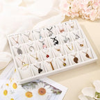 24 Grids Stackable Jewelry Tray Organizer with Removable Dividers, Velvet Jewelry Display Tray for Earrings Necklaces Bracelet Rings Display Showcase - Beige - color: Beige