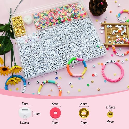 Looconi Beading Kits Letter Beads A-Z Gold Spacer Smiley Heart and Colorful Clay Beads for Jewelry Making - color: LetterClayMixed