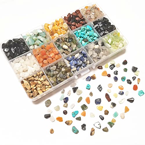 Gemstone Chip Beads DIY Jewelry Making, Healing Engry Crystals Polishing Crushed Irregular Shaped Beads with Box (15 Materials B) - color: 15 Materials B