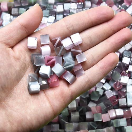 33pcs 8mm Mixed Colors Cat's Eye Diagonal Cube Stone Loose Gemstone Beads Semi-Precious Craft Supplies for DIY Jewelry Making - color: DiagonalCube8mm Mixed Colors