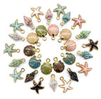 AUEAR, 30 Pack Ocean Starfish Conch Seashell Metal Gold Plated Enamel Charms Pendants for DIY Jewelry Making (Enamel Style 1) - color: Ocean Charms 1, size: 30 Pack