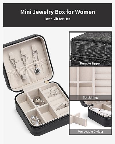 VLANDO Travel Jewelry Box, Small Jewelry Travel Organizer Case for Girls Women - Black - color: D.Black