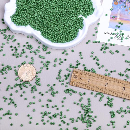 8/0 Glass Seed Beads Bulk, Green 3mm Tiny Round Craft Seed Bead, Small Mini Pony Beads for Jewelry Making Bracelet Necklace Wrist Beading Weaving Supplies, 2500pcs - color: Green