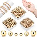 WILLBOND 1200 Pcs Round Spacer Beads for Jewelry Making 4/6/8 mm Smooth Ball Beaded Seamless Loose Ball Embellishments with Holes for Stackable Bracelet Craft(Gold) - color: Gold