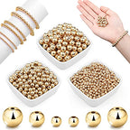 WILLBOND 1200 Pcs Round Spacer Beads for Jewelry Making 4/6/8 mm Smooth Ball Beaded Seamless Loose Ball Embellishments with Holes for Stackable Bracelet Craft(Gold) - color: Gold