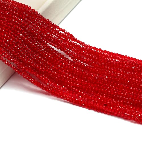10 Strands Spinel Beads Artificial Faceted Small Round Loose Beads 3mm 15 inch for Jewelry Making Charms Necklace Bracelet - color: Red