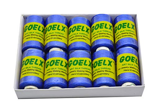 Goelx Silk Thread by Shade No for Jewelry, Tassel Making, Embroidery, Crafts, Shiny Soft Thread Spools - Blue - 51 - color: Blue - 51