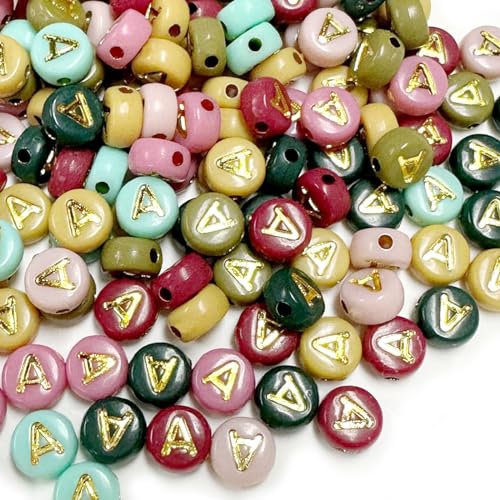 200PCS Round Letter Beads,4x7mm Color Acrylic Alphabet Beads Vowel Letter A Beads with Letters for Bracelet Making Necklace Keychain Jewelry DIY (Letter A) - color: Letter A