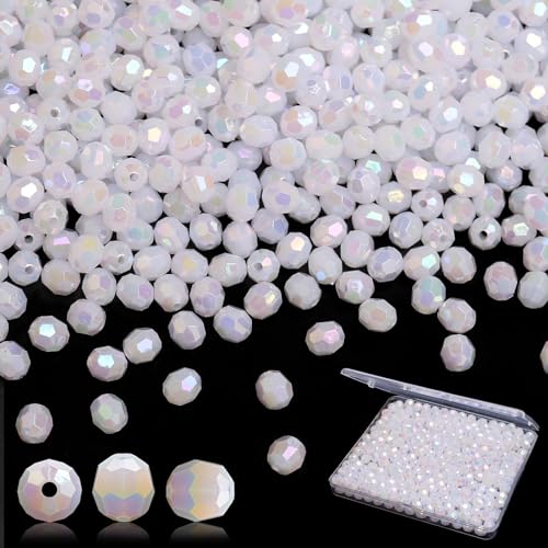 BONNY BOXX 1000pcs 6mm Acrylic Faceted Round Crystal Beads White AB Loose Spacer Craft Beads for DIY Bracelet Necklace Earring Keychain Jewelry Making Bags Decoration - color: Round-White AB, size: 6MM