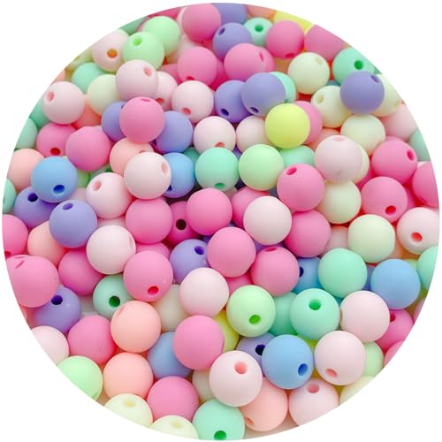 200Pcs 10MM Acrylic Round Pastel Beads Candy Color Spacer Beads Plastic Resin Beads for Necklace and Bracelet Making Crafting Supplies(301 - Frosted Mixed Color) - color: 301 - Frosted Mixed Color, size: 10mm