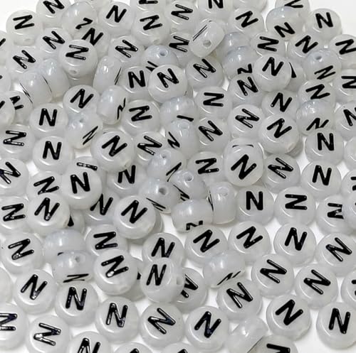 200PCS Letter Beads Glow in The Dark 4x7mm Acrylic Alphabet Letter N Beads for Jewelry Making Bracelet - color: N-200PCS
