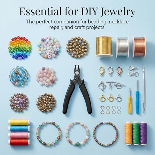 Bead Crimper for Jewelry Making Jewelry Crimper Tool Beading Pliers Tool Jewelrys Pliers With PVC Handle for Beading Earring Necklace Bracelet DIY Jewelrys Making
