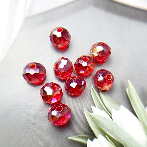 Jmassyang 6mm Briolette Rondelle Faceted AB Crystal Glass Beads for Jewelry Making Bracelets Necklaces Earrings (Red AB, 450pcs) - color: Red AB, size: 4x6mm