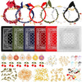 Misdary 276 Pcs DIY Bandana Necklace Scarf with Charm Choker with Pearl Western Cowgirl Boho Gold Charms Resin Charms Sea Shell Charm Adjustable Jewelry Scarf Necklaces Bandanas for Women Men