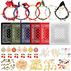 Misdary 276 Pcs DIY Bandana Necklace Scarf with Charm Choker with Pearl Western Cowgirl Boho Gold Charms Resin Charms Sea Shell Charm Adjustable Jewelry Scarf Necklaces Bandanas for Women Men