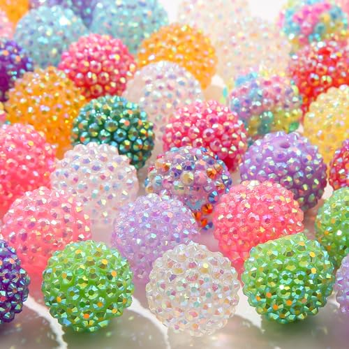 20mm Rhinestone Beads Round Disco Ball Beads Spring Color Chunk Bubblegum Beads for Jewelry Making DIY Craft Supplies(Style-5) - color: style-5
