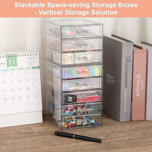 BTSKY Clear Acrylic Storage Organizer with Drawers, 3-Layer Desktop Organizer for Office Essentials, Multi-Purpose Stackable Container for Bathroom Vanity, Desk Makeup Jewelry Container Storage Box - size: 3-layer
