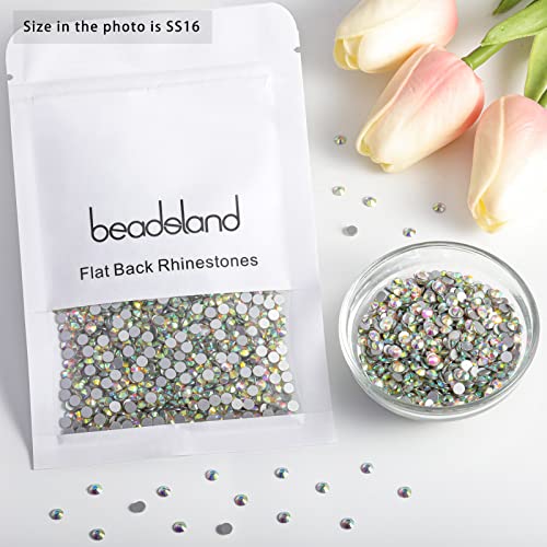 beadsland Flat Back Crystal Rhinestones Round Gems for Nail Art and Craft Glue Fix, CrystalAB (3.9-4.0mm) SS16/1440pcs - color: Crystal AB, size: SS16/1440pcs