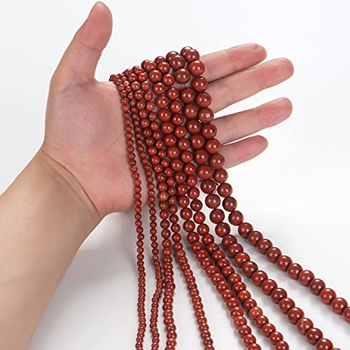 100Pcs Natural Stone Beads 6mm Red Jasper Round Gemstone Loose Beads with Elastic Bracelet String for Bracelets Necklace Jewelry Making - color: Red Jasper, size: 6mm